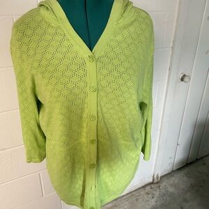 CJ Banks Lime Green Hooded Eyelet Knit Cardigan Beach Cover Up size 1X